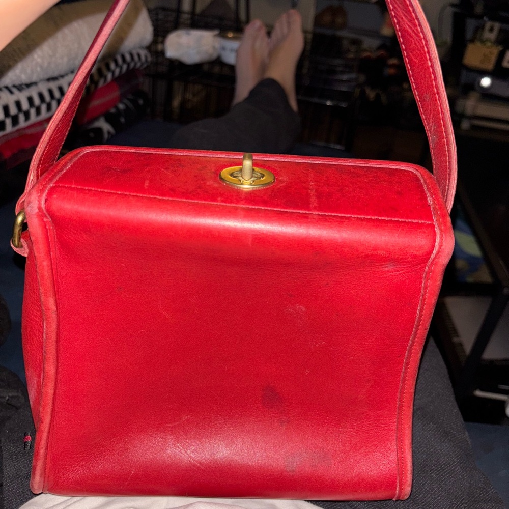 Vintage Coach Red Leather Shoulder Bag
